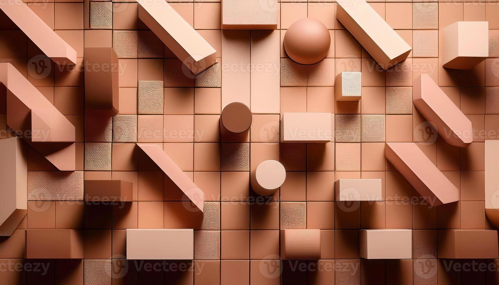 Geometric blocks on textured grid with neutral shades and varied shapes photo