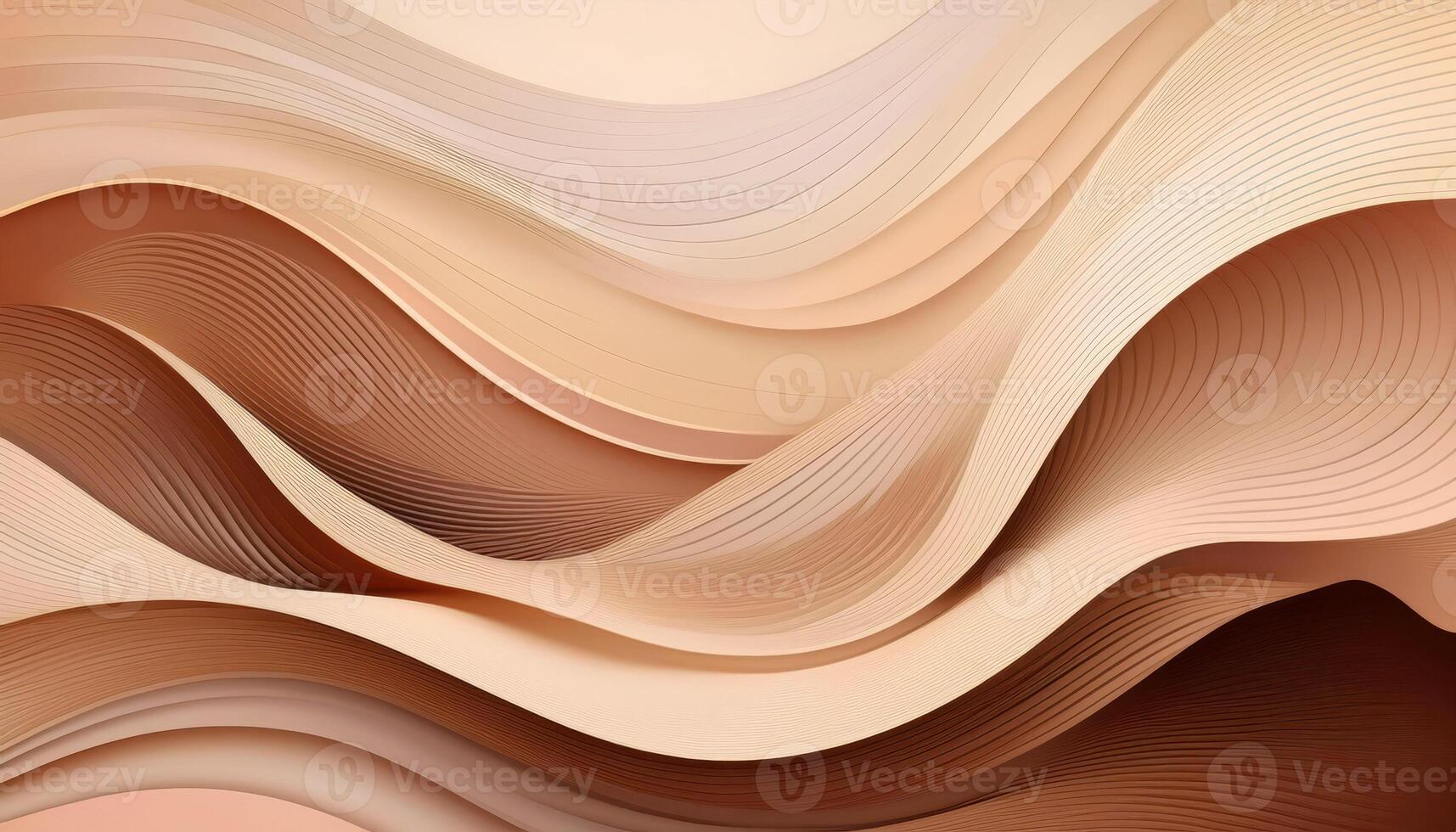 Curved wooden abstract background with waves and lines in beige and brown tones photo
