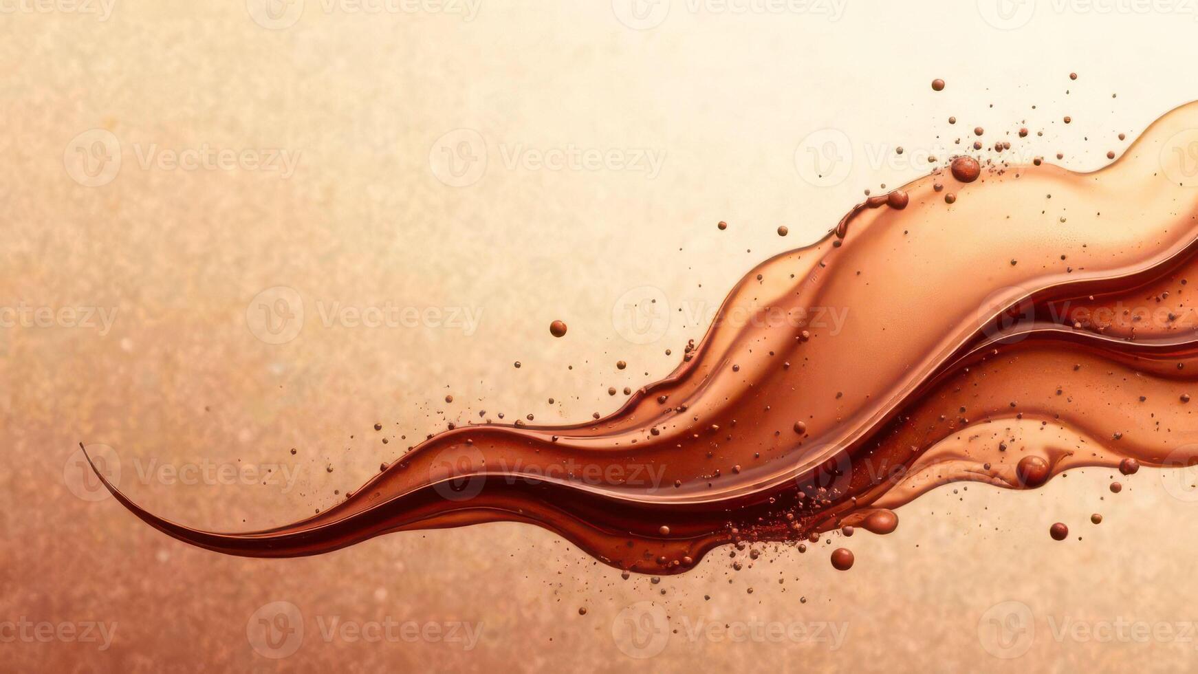 Flowing chocolate splash with bubbles on gradient background photo