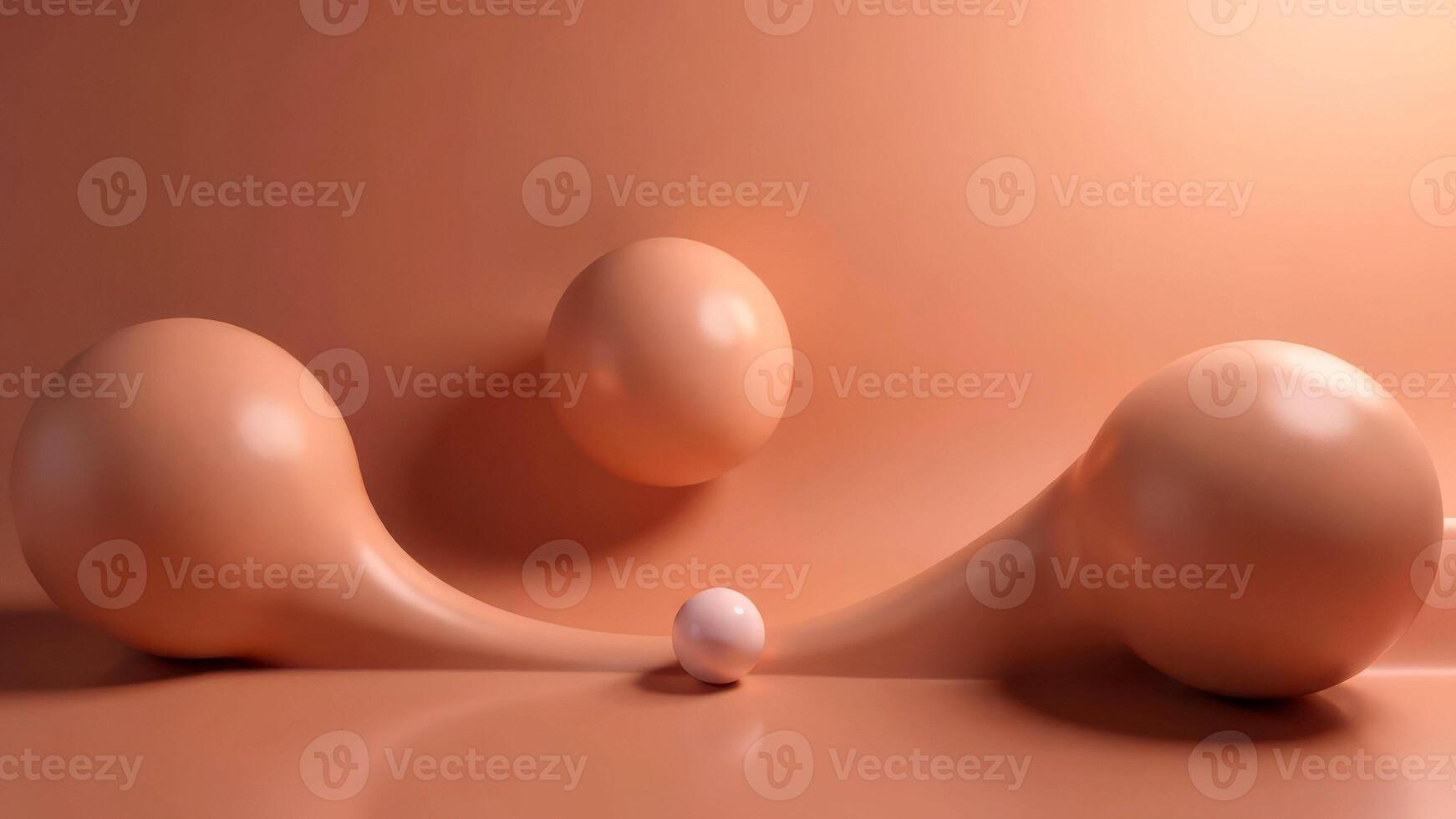 Surreal abstract spheres on fluid background in mocha mousse shades photo