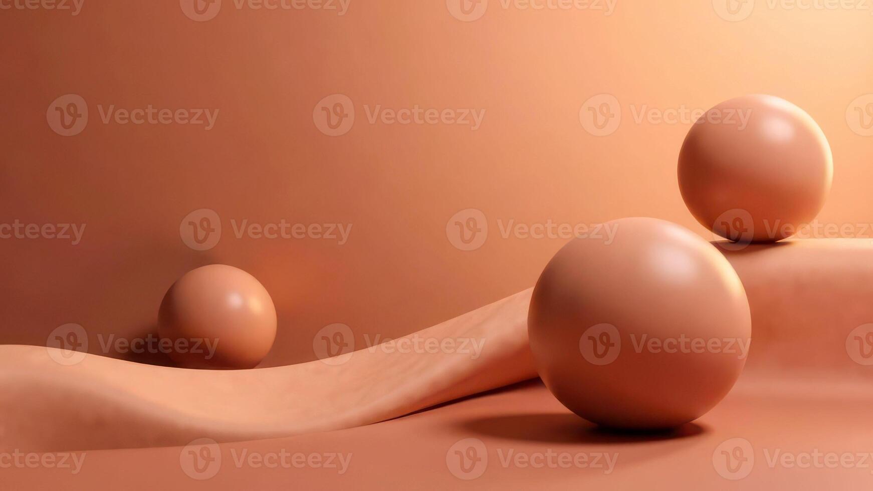 Abstract composition with smooth spheres on curved surface in mocha mousse tones photo