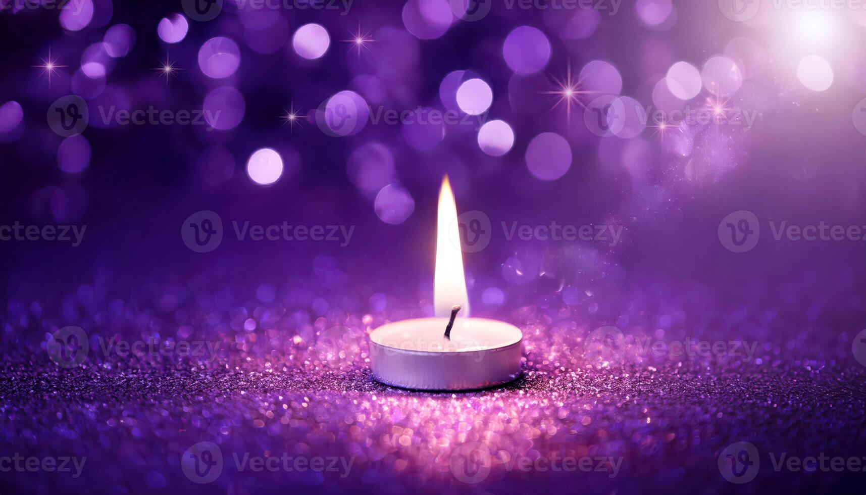 Tranquil purple candlelight with glittering background and bokeh effect photo
