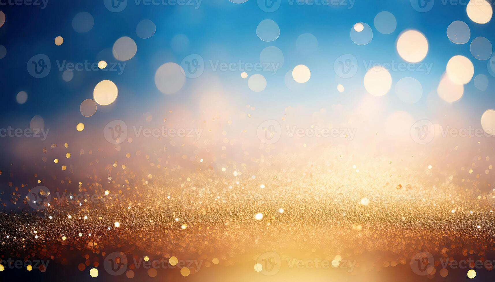 Glittering bokeh lights against a blue and orange background photo
