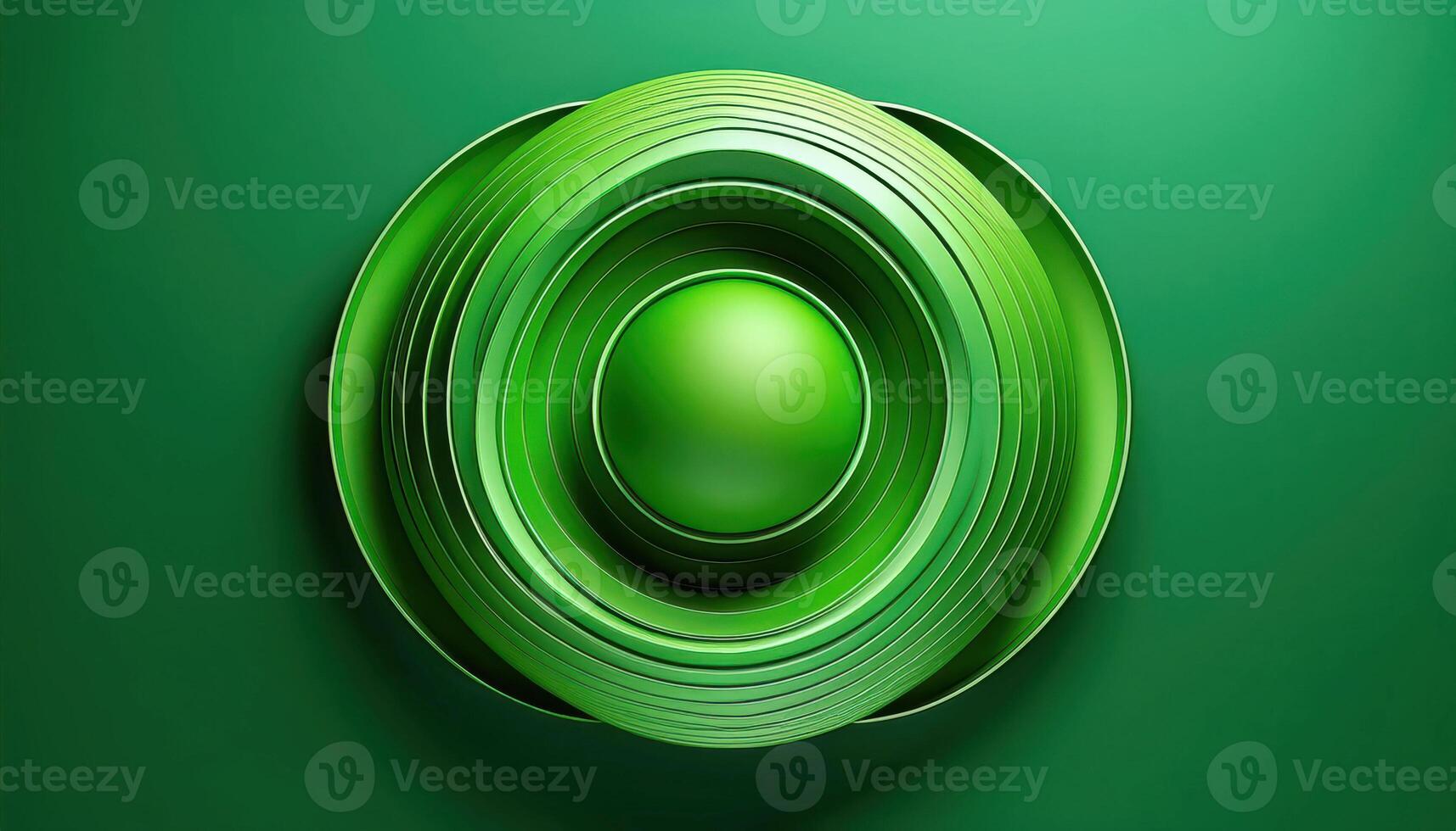 Abstract green spheres layered circular shapes on monochromatic background photo