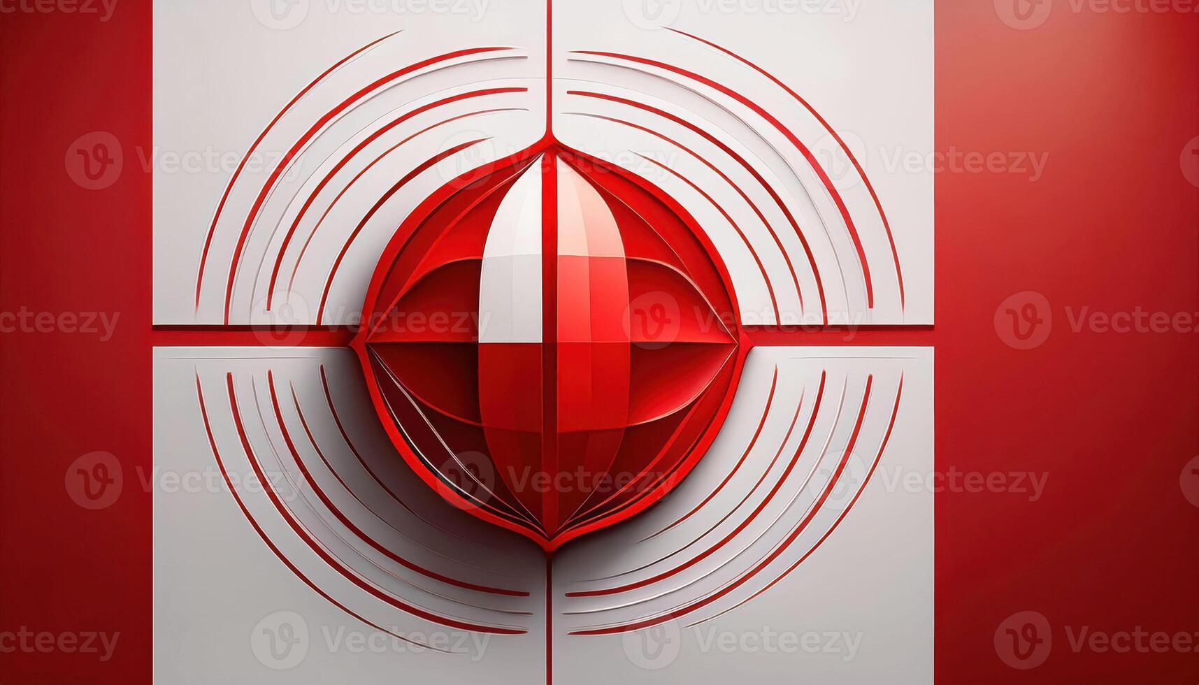 Abstract red and white geometric design with concentric circles photo