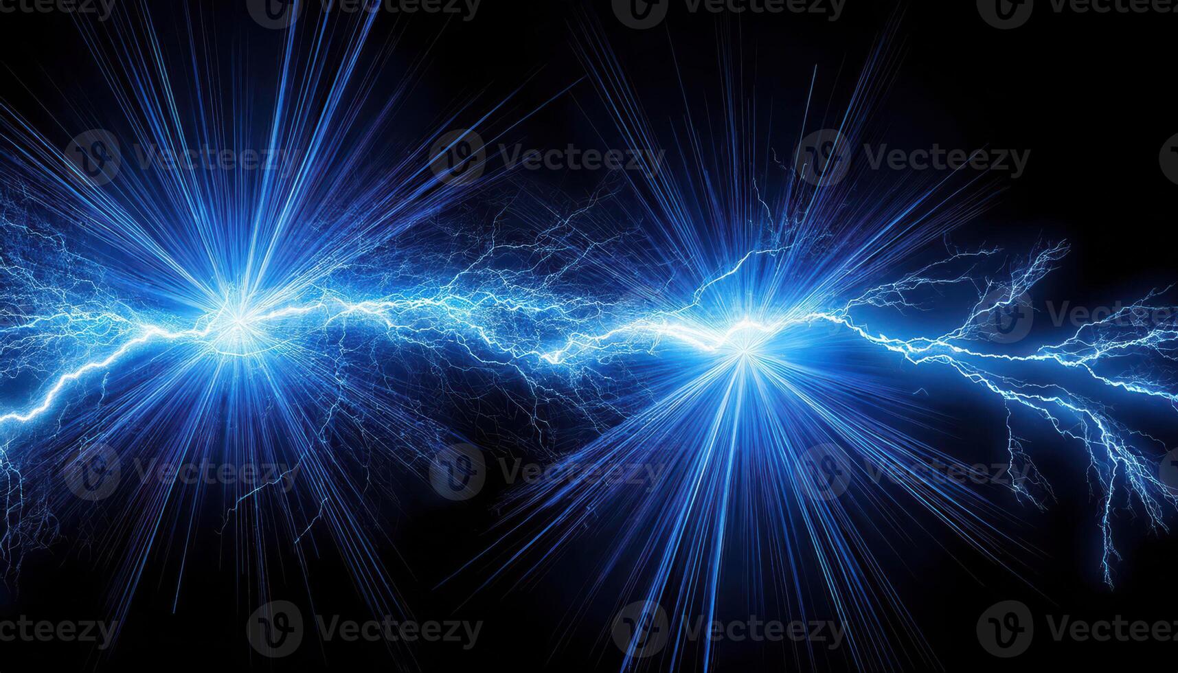 Electrifying blue lightning bolts sparking across a dark sky photo