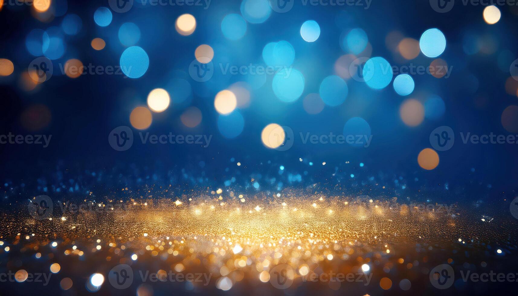 Vibrant blue and gold bokeh lights creating a magical atmosphere photo