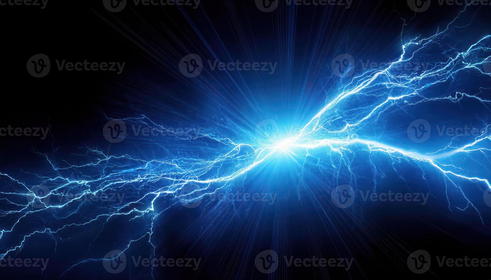 Dynamic blue lightning bolt on black background photo