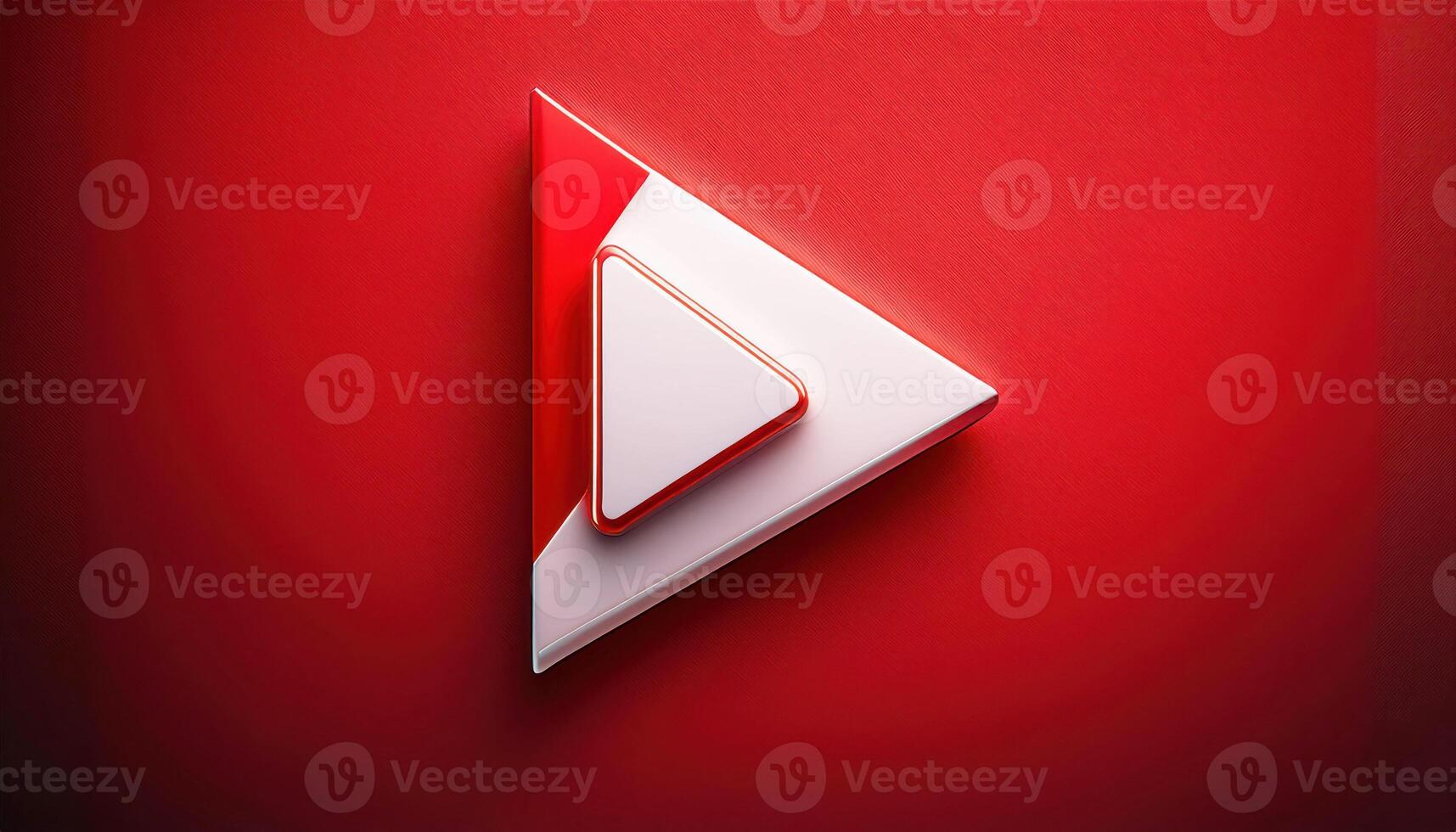 Red and white geometric play button symbol on vibrant background photo