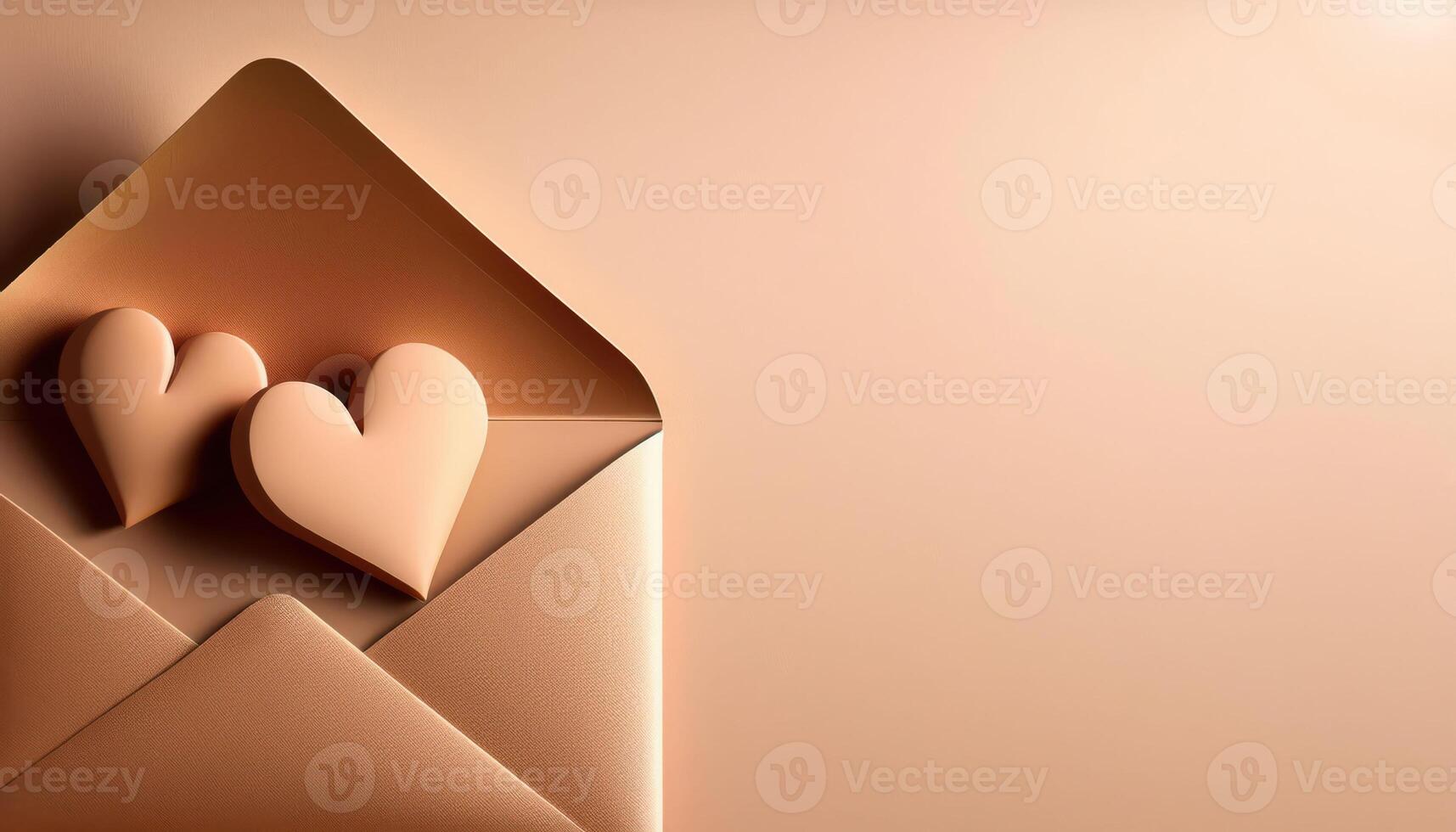 Romantic beige envelope with heart shapes symbolizing love and affection photo