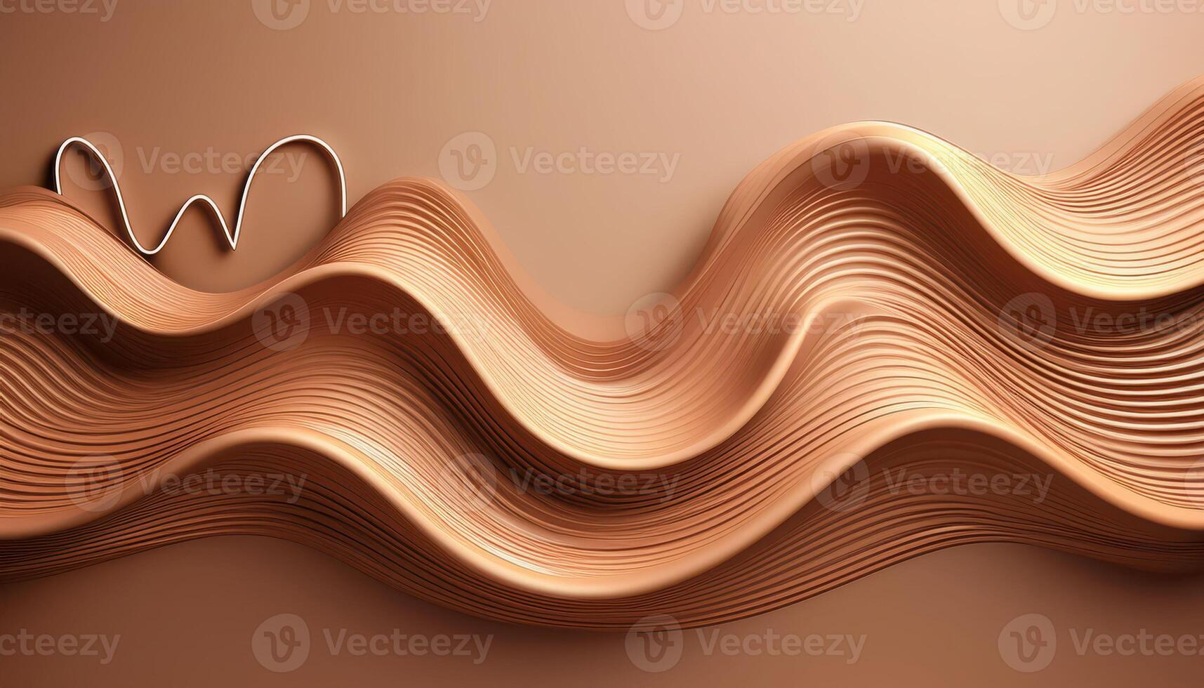Elegant copper waves in abstract 3d form against warm brown background photo