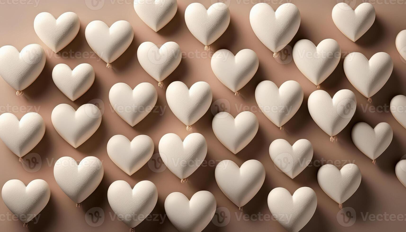 Seamless pattern of white heart-shaped balloons on beige background photo