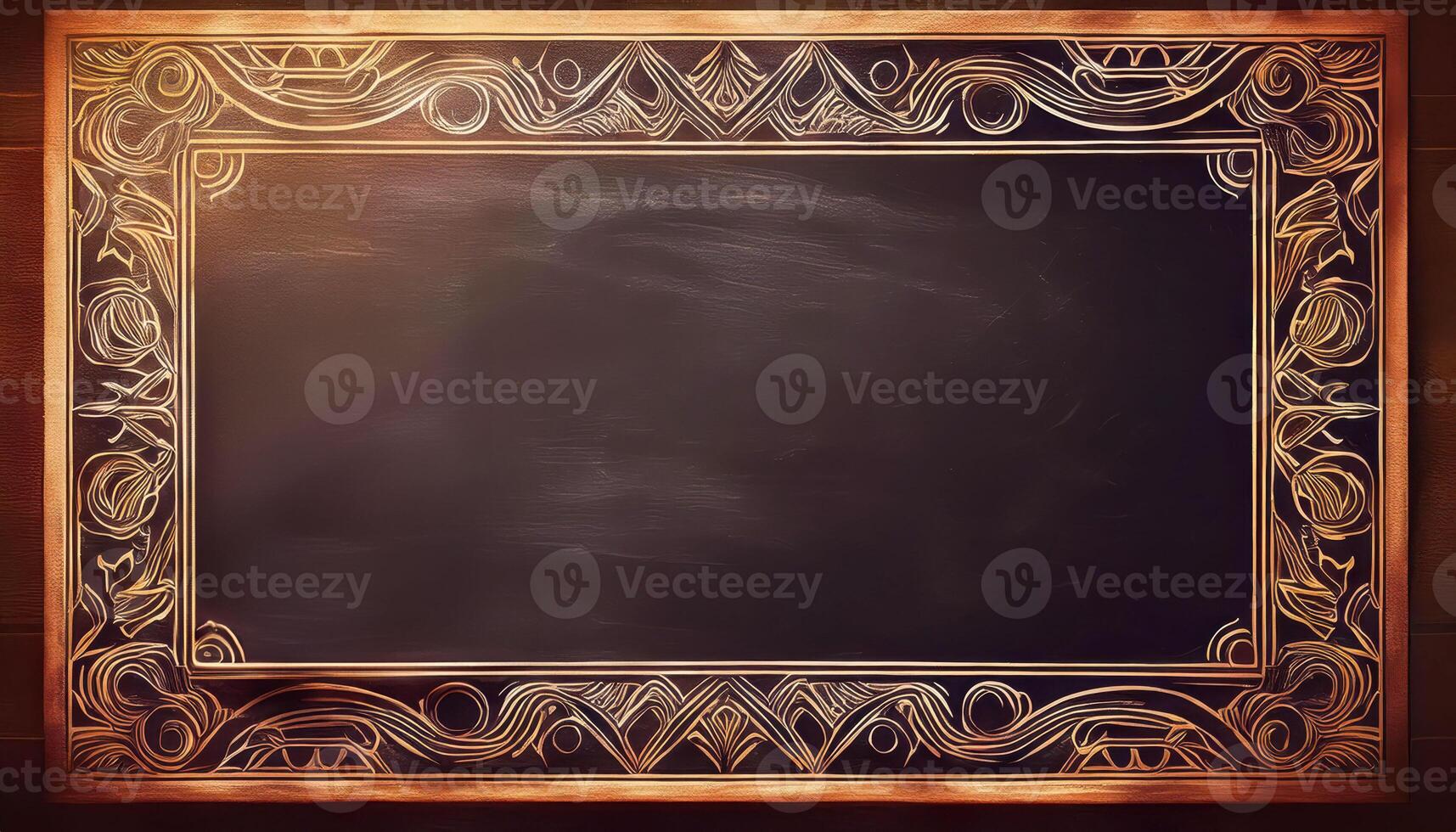 Elegant decorative chalkboard with intricate gold border and abstract patterns photo