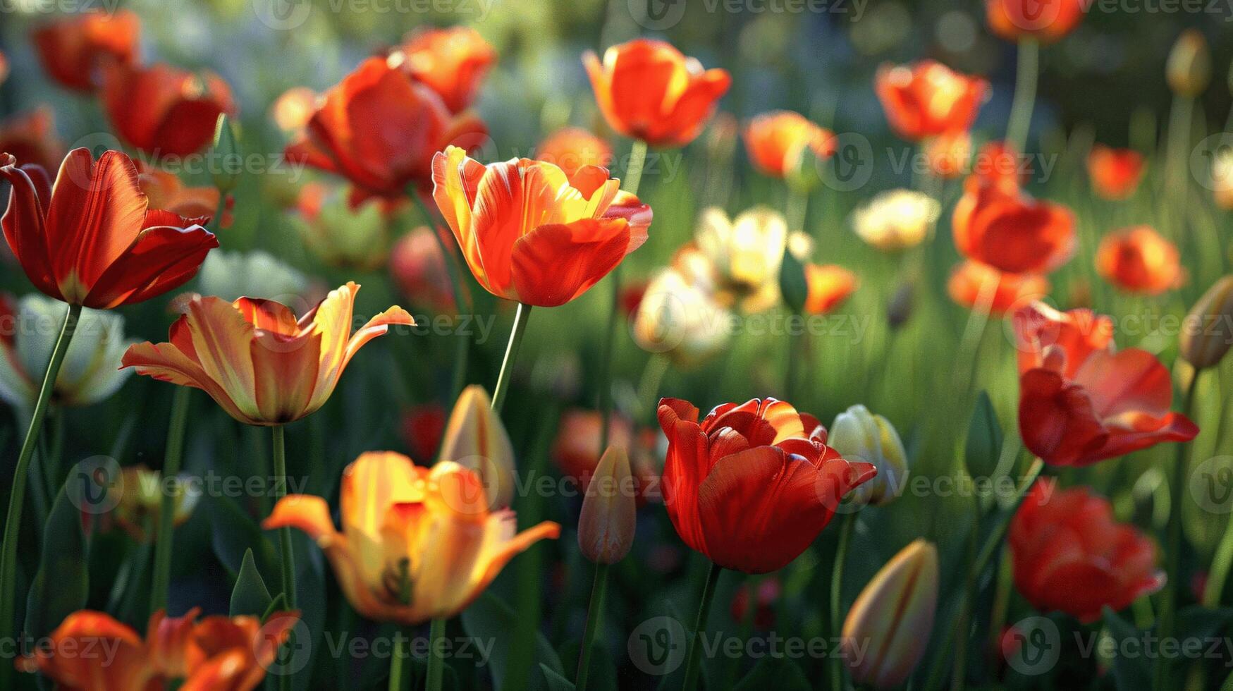 Vibrant Orange Tulips Blossoming in a Sunny Spring Garden photo