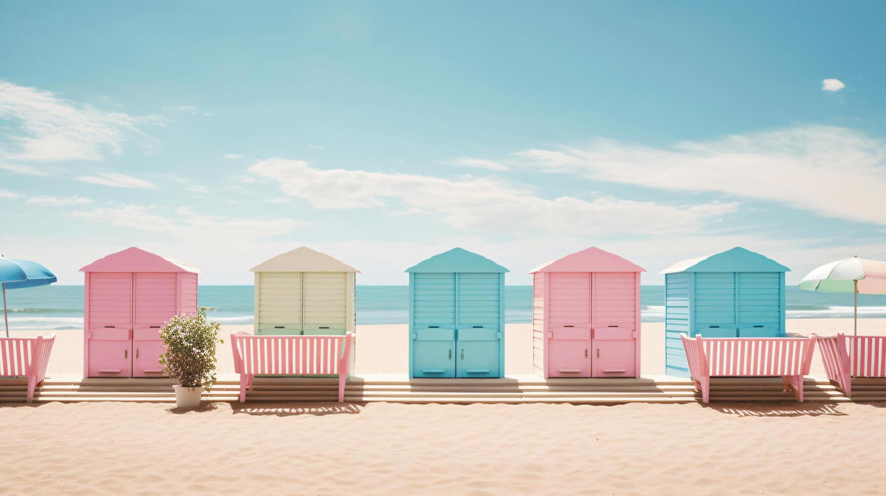 Colorful Beach Huts and Relaxing Atmosphere by the Shore photo