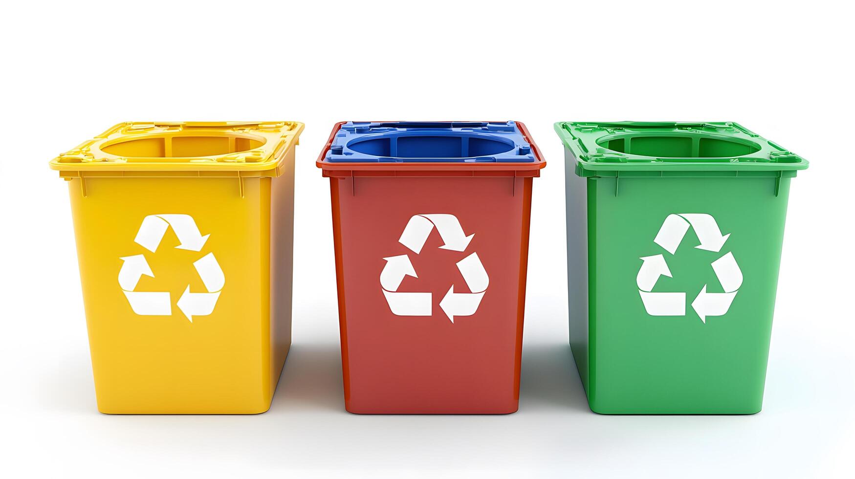 Colorful recycling bins for waste separation and environmental awareness photo