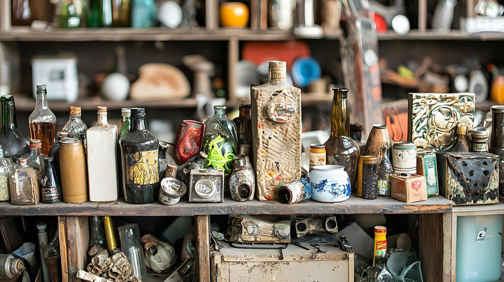 Rustic Vintage Collection of Antique Bottles and Artifacts photo