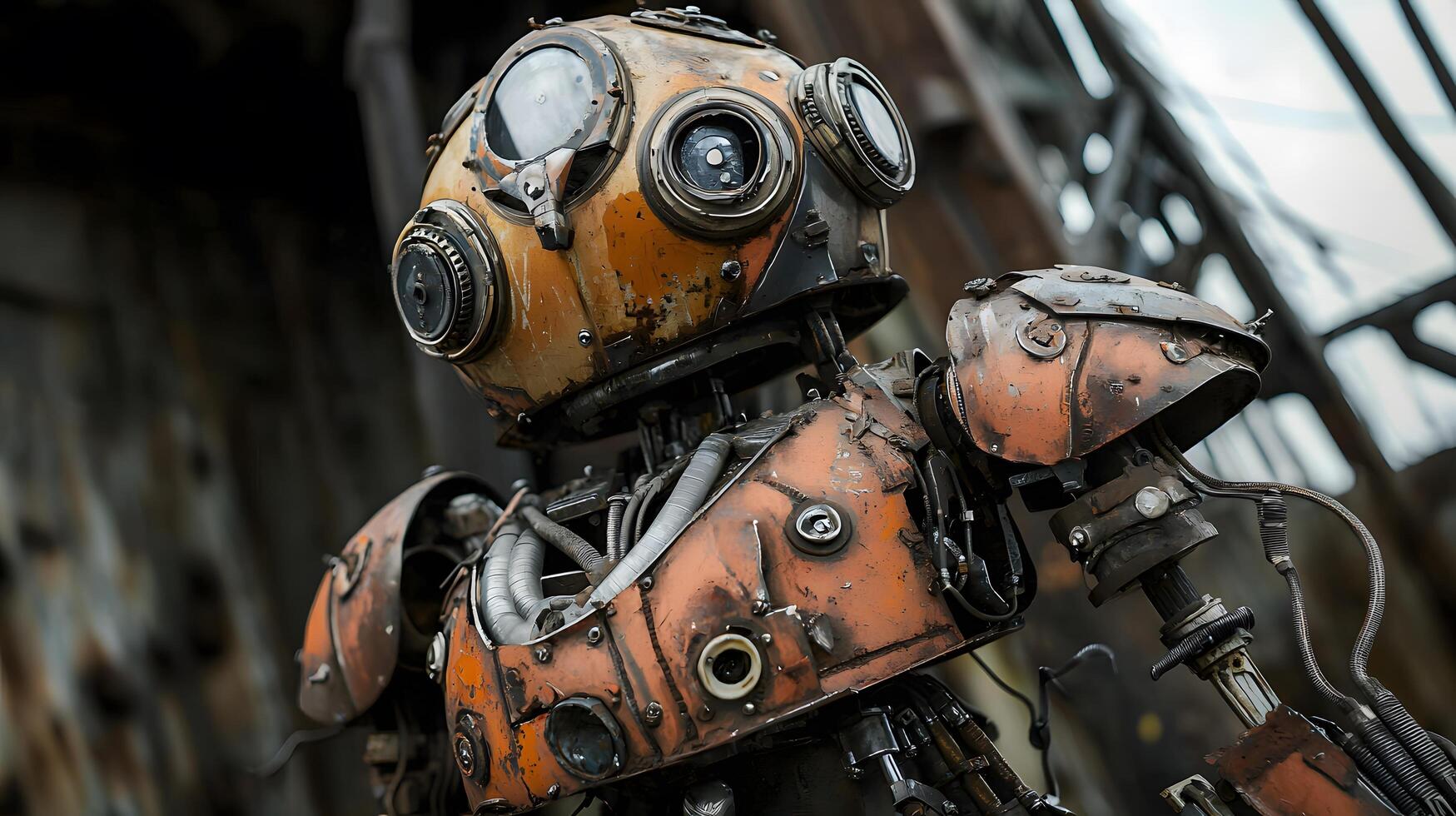 Rusty Robot Companion in an Abandoned Industrial Setting photo