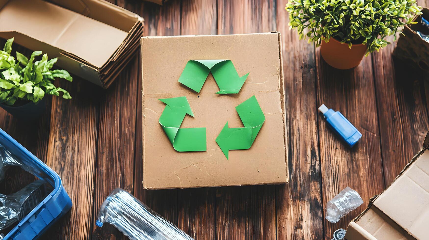 Eco-Friendly Recycling Concept with Green Arrows on Cardboard Box photo