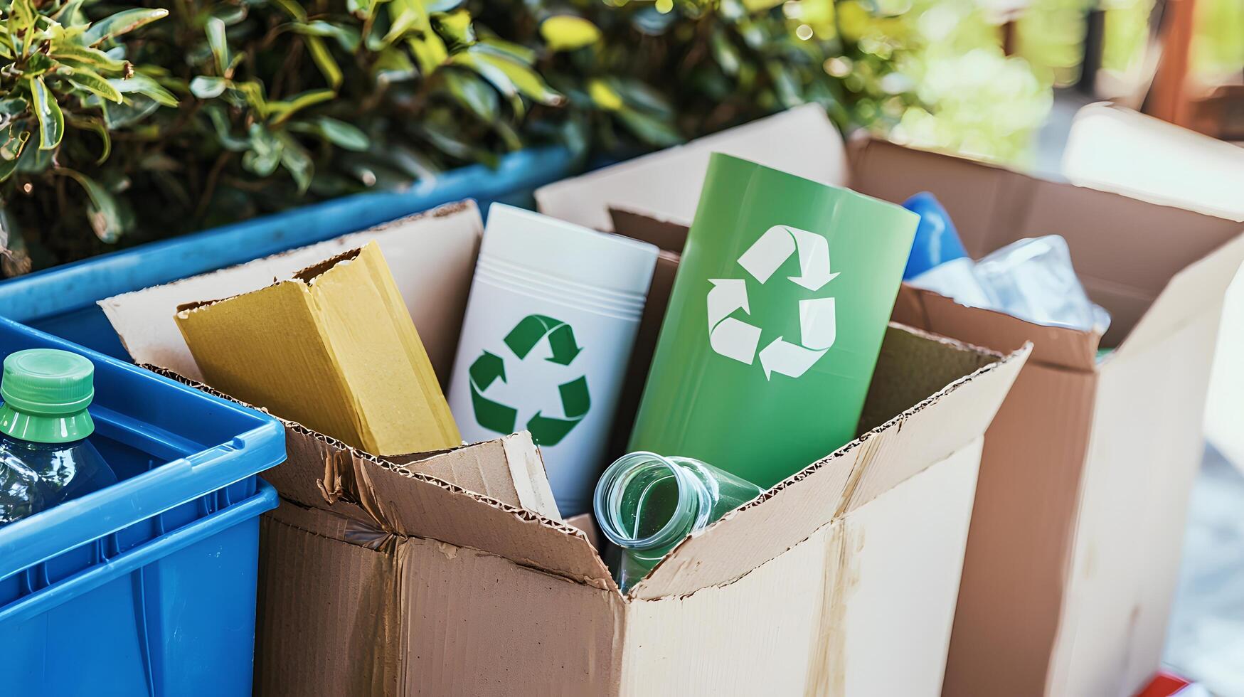 Recycling Bin with Various Containers for Eco-Friendly Disposal photo