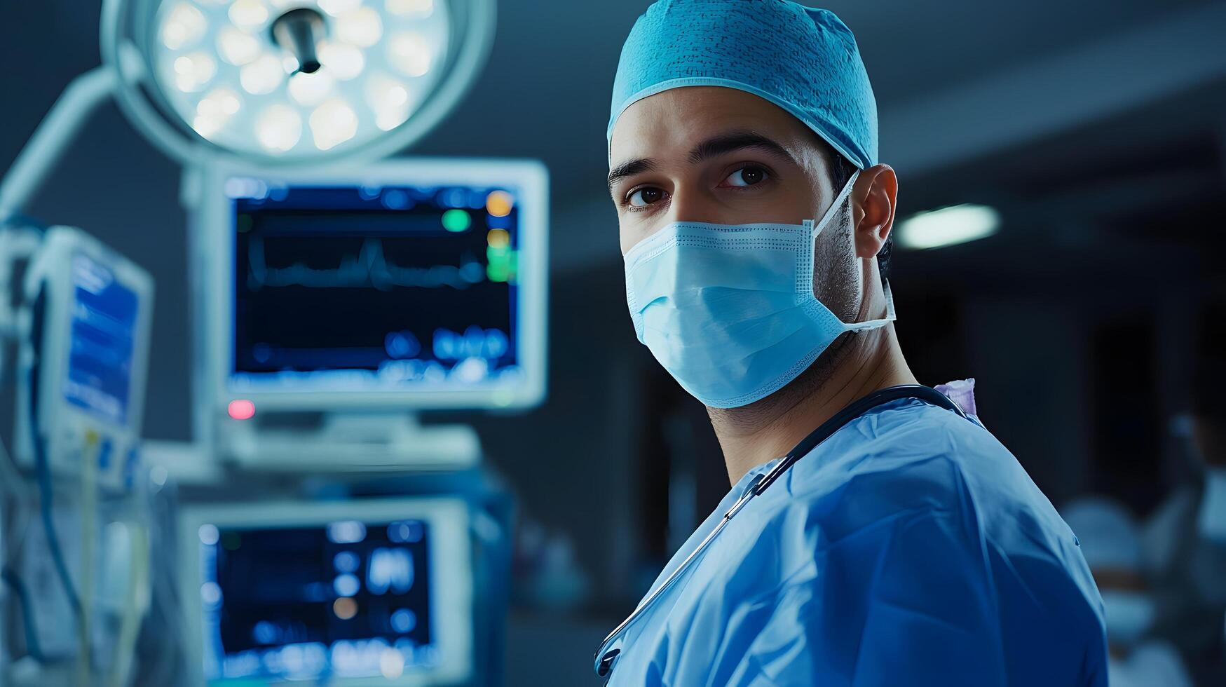 Doctor in Surgical Scrubs with Surgical Equipment in Hospital Setting photo