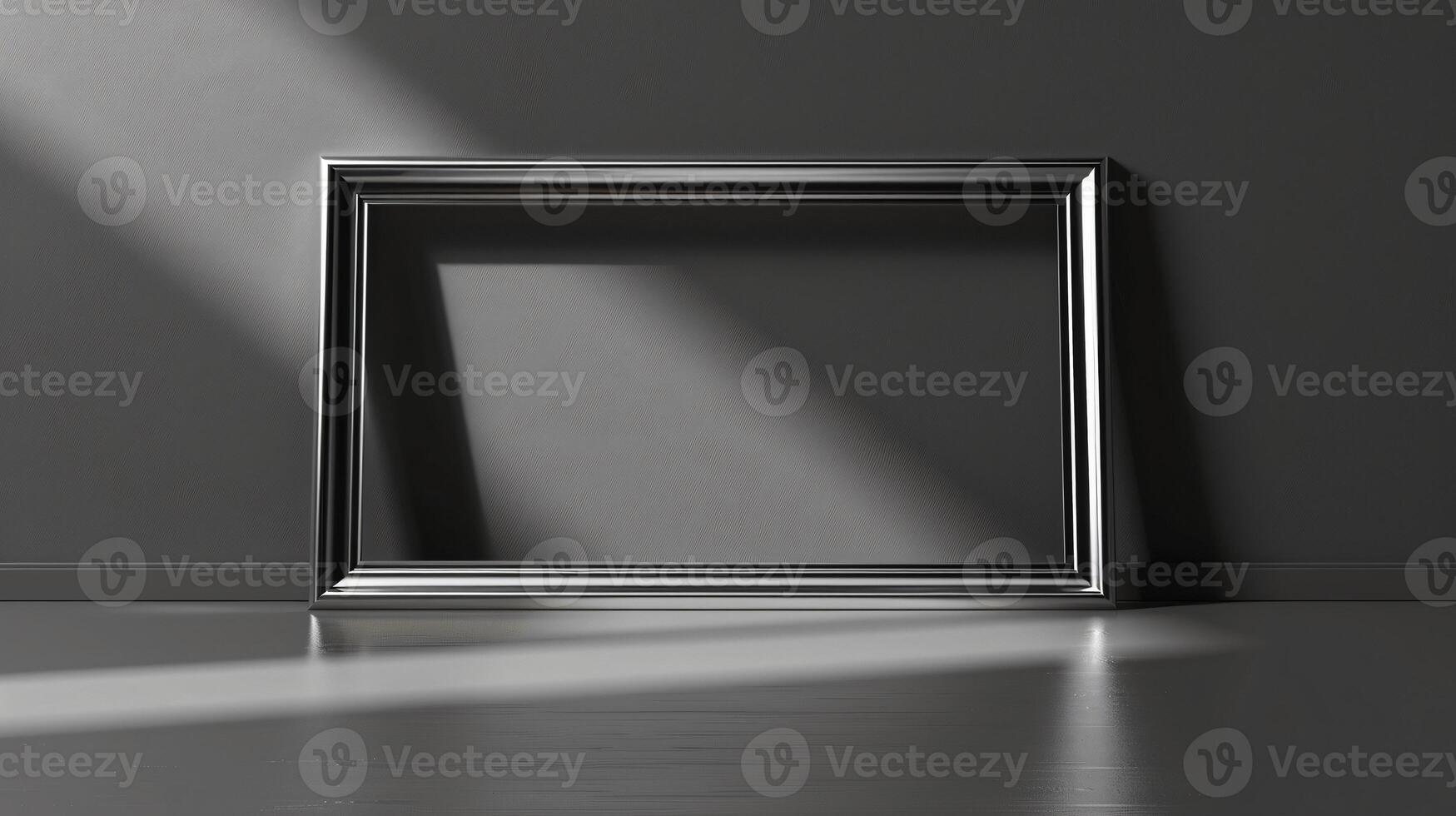 Elegant Empty Picture Frame Against Dark Wall with Soft Light photo