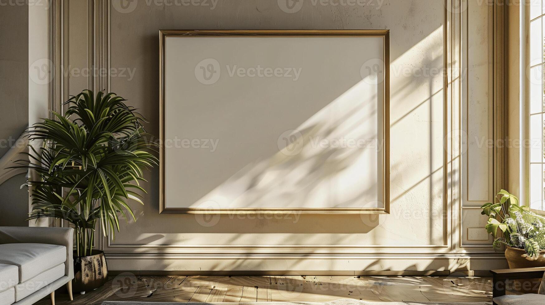 Modern Interior Design with Empty Canvas and Natural Light Effects photo
