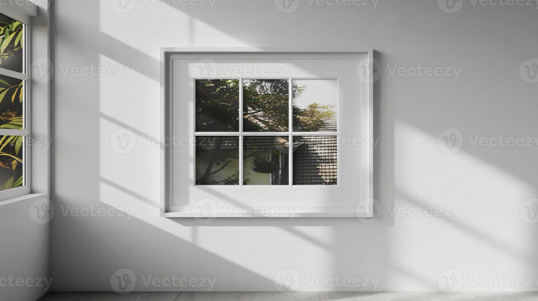 Bright Minimalist Indoor Window with Nature View and Shadows photo