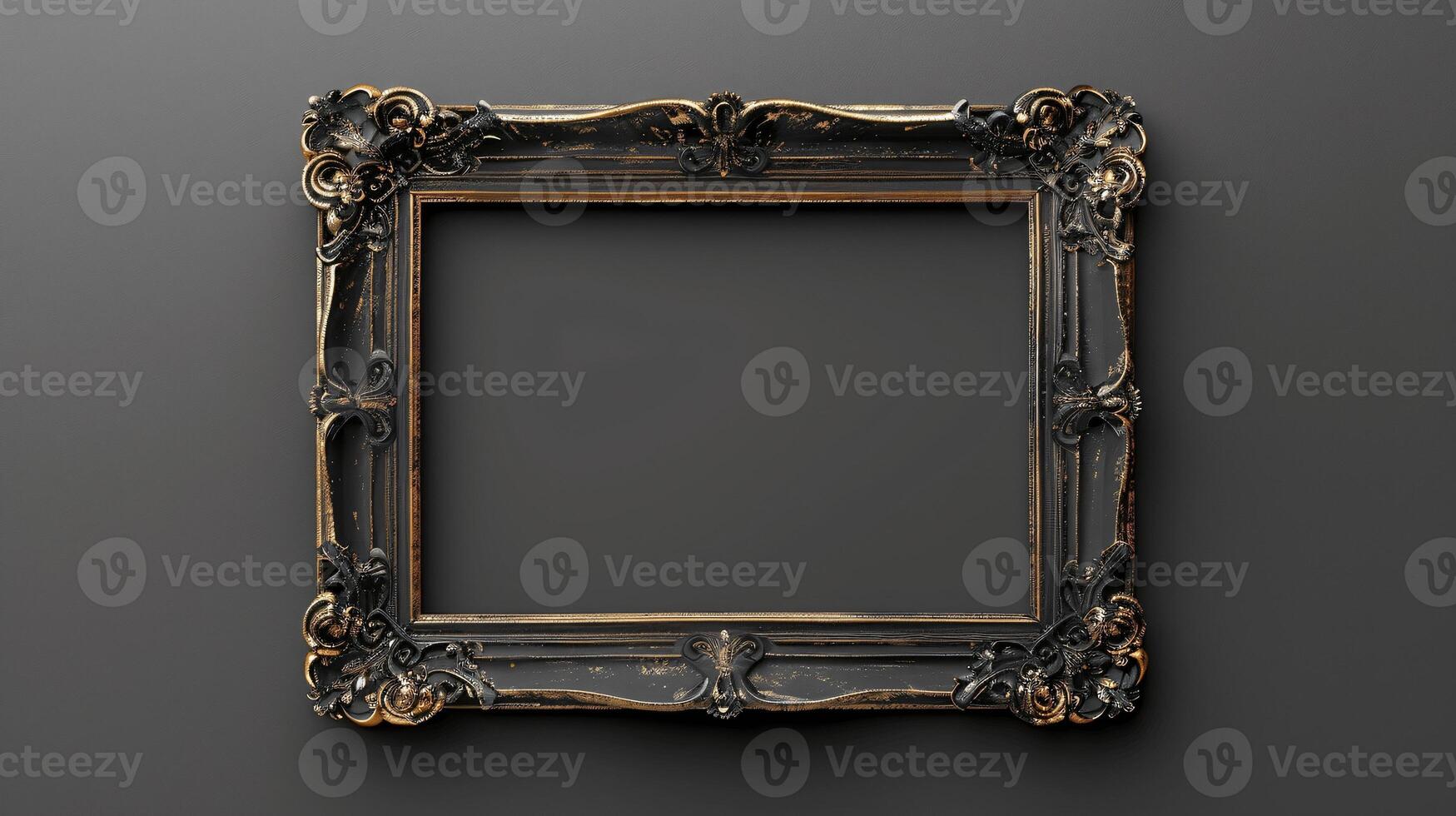 Ornate Vintage Picture Frame on Dark Background for Art Display photo