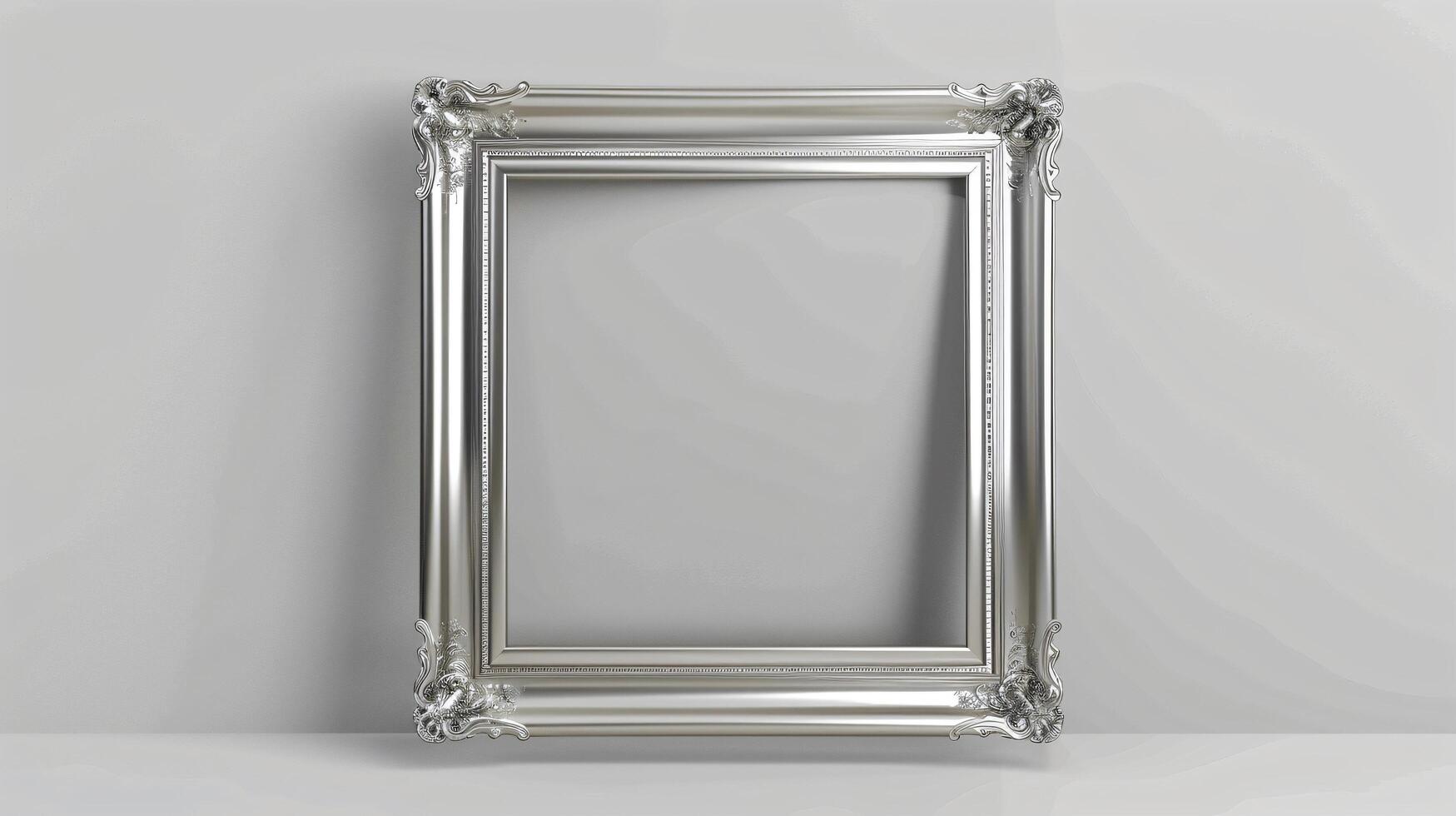 Ornate Silver Frame on Minimalist Background for Artwork Display photo