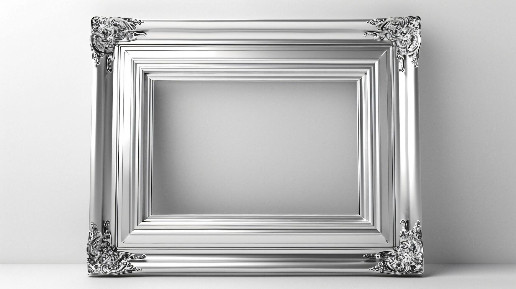 Elegant Silver Picture Frame with Intricate Design and Empty Space photo