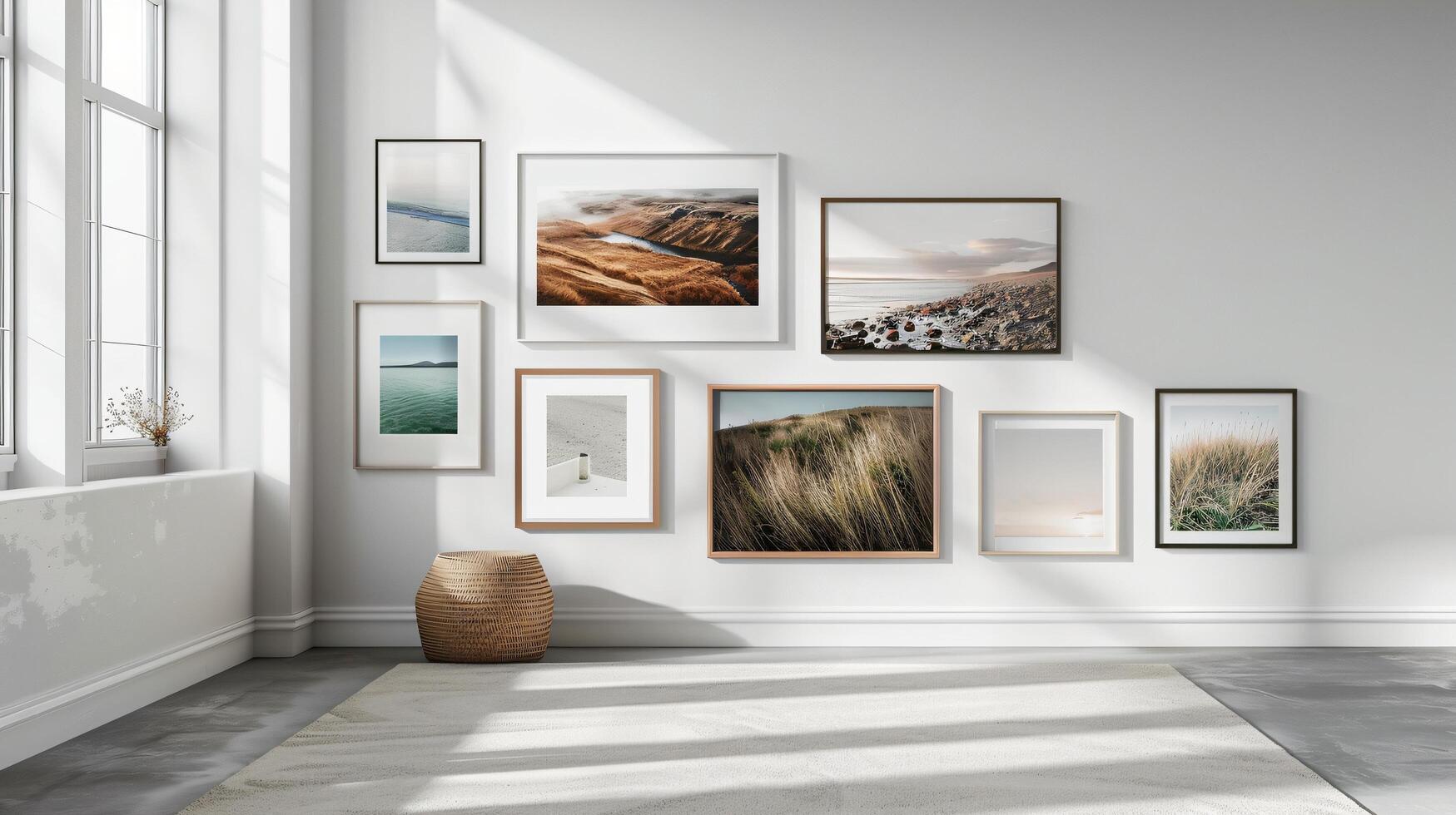 Modern Minimalist Gallery Wall with Nature Framed Artwork photo
