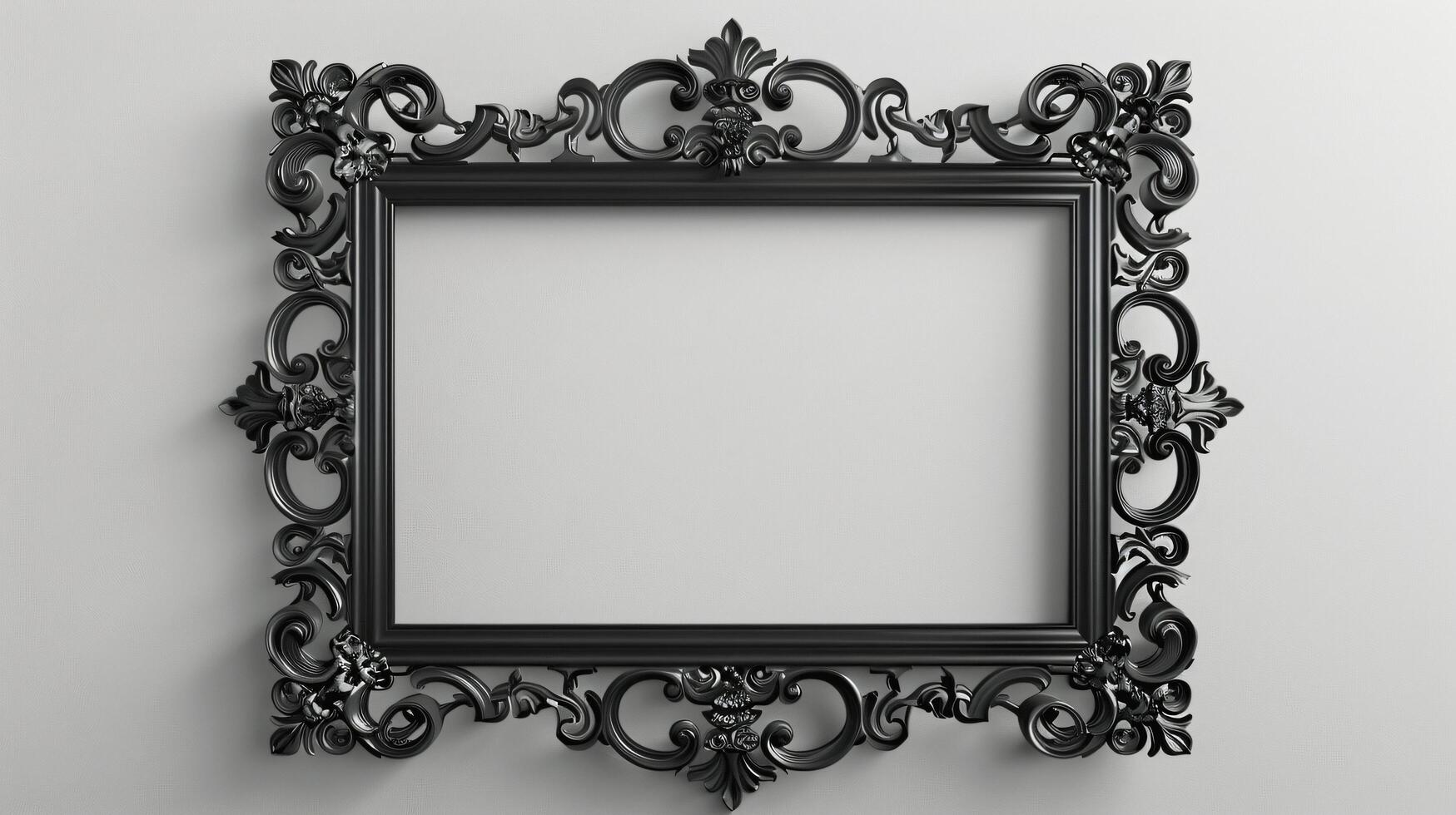 Ornate Black Picture Frame on Light Background for Elegant Display photo