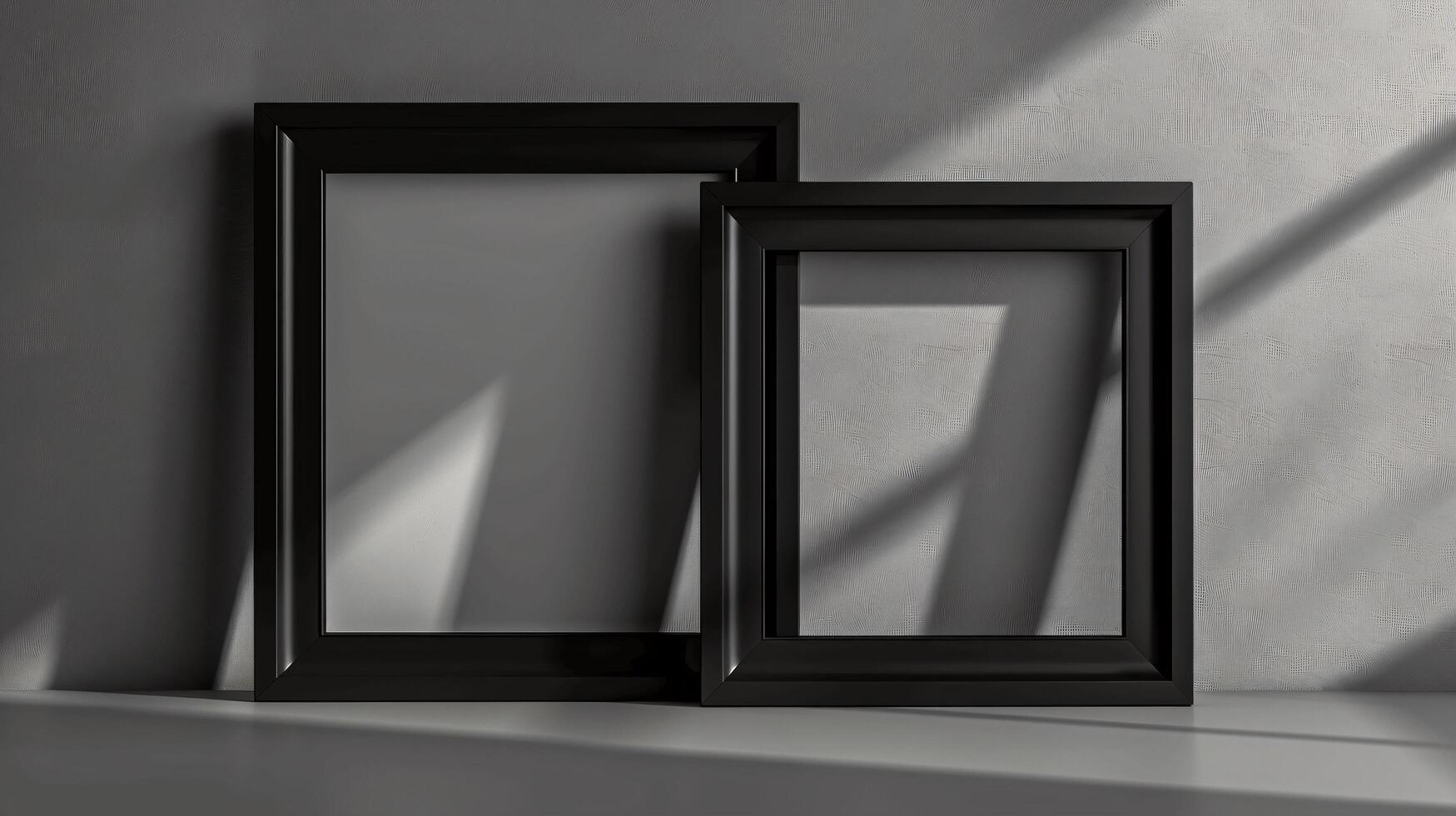 Black Picture Frames on Gray Background with Shadows and Light Play photo