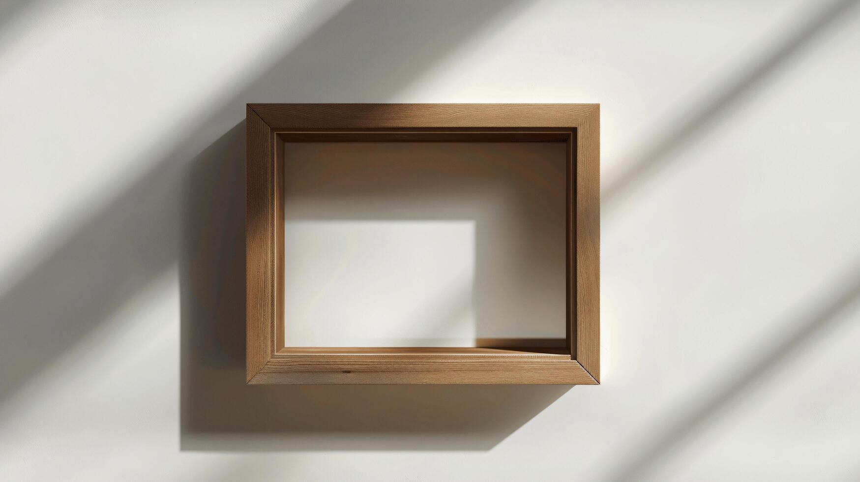 Elegant Wooden Frame with Shadows on Minimalist Wall Background photo