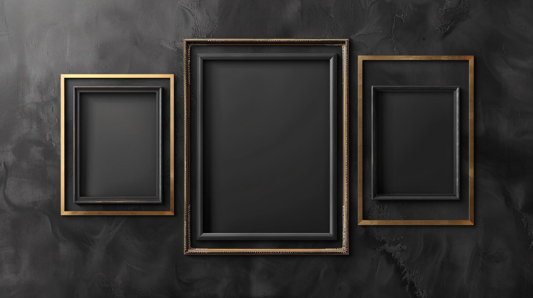 Empty Picture Frames on Dark Background for Art Display or Design photo