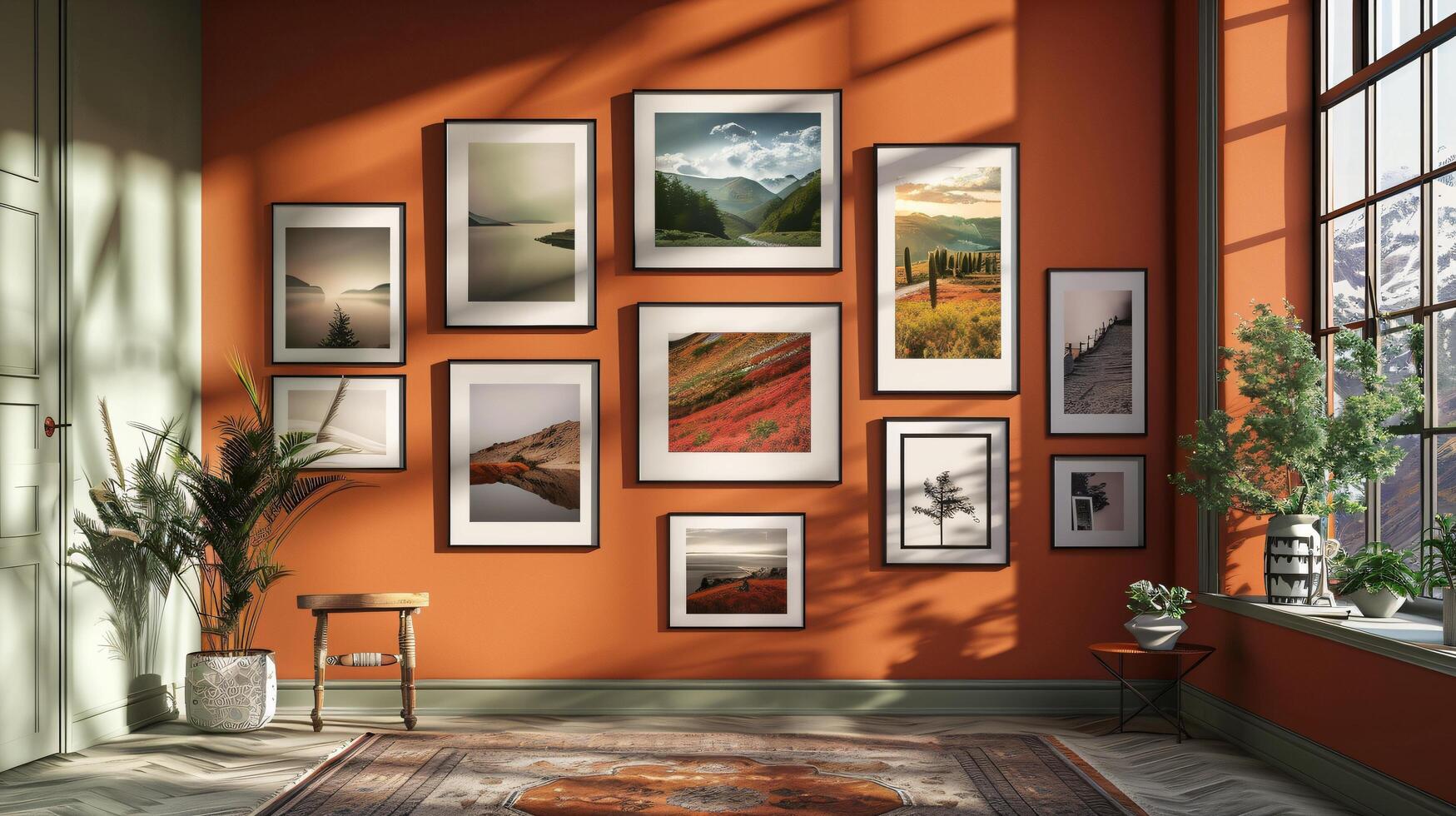Modern Art Gallery Interior with Framed Nature Photography photo