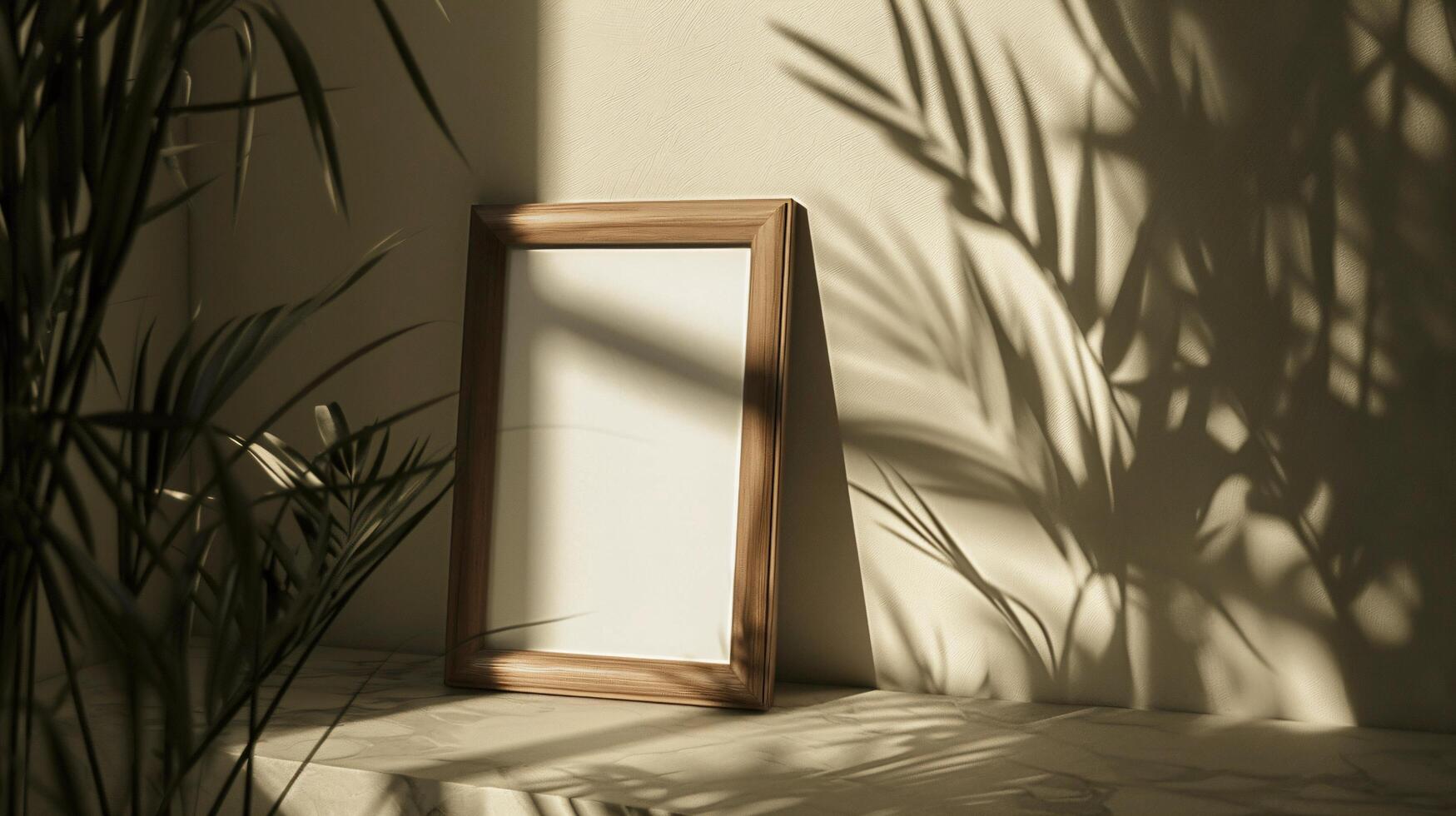 Minimalist Empty Frame Surrounded by Soft Shadows and Foliage photo