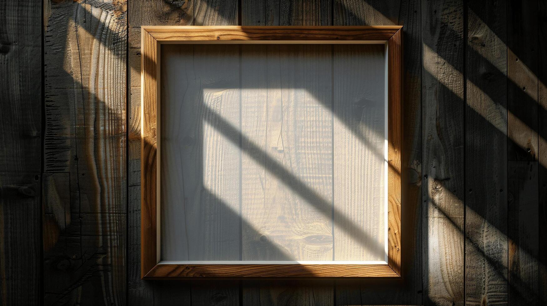 Wooden Frame on Wooden Background with Shadow Play and Texture photo