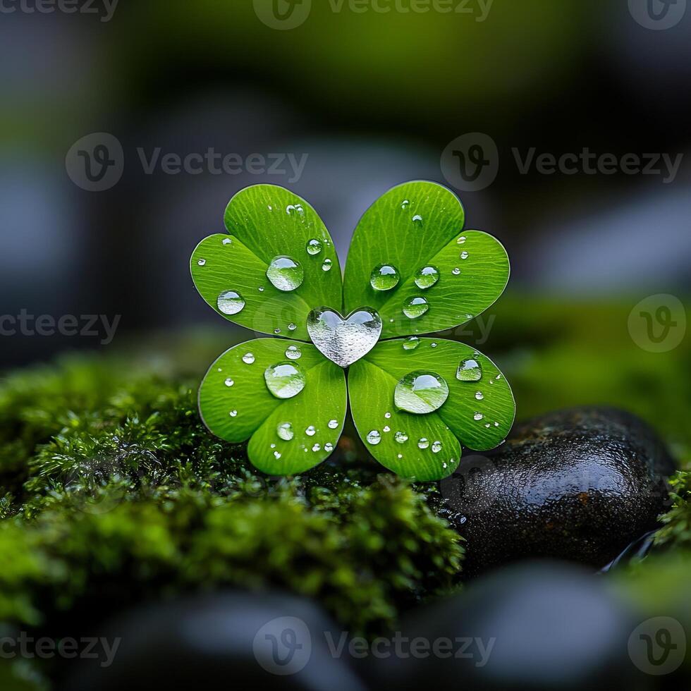 A four leaf clover with a heart in the middle of it photo