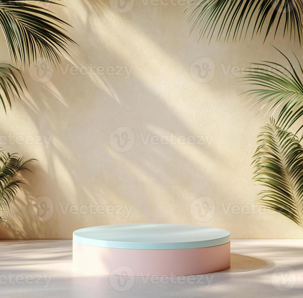 round pedestal with palm trees in the background photo