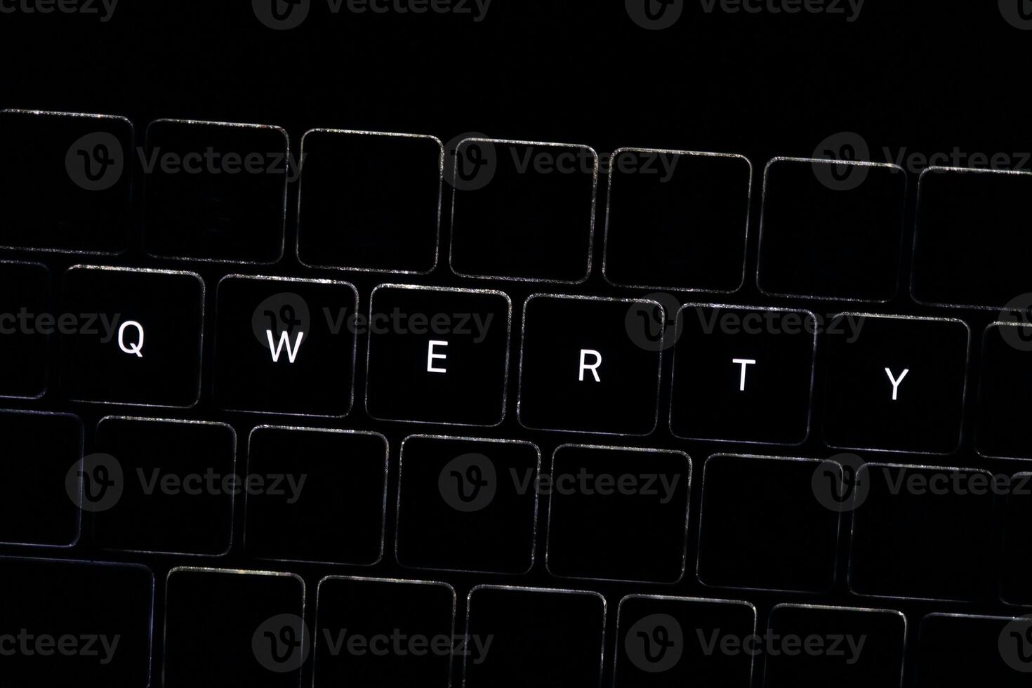 QWERTY. Night computer keyboard close up, keyboard light, dark theme bad password for your account photo