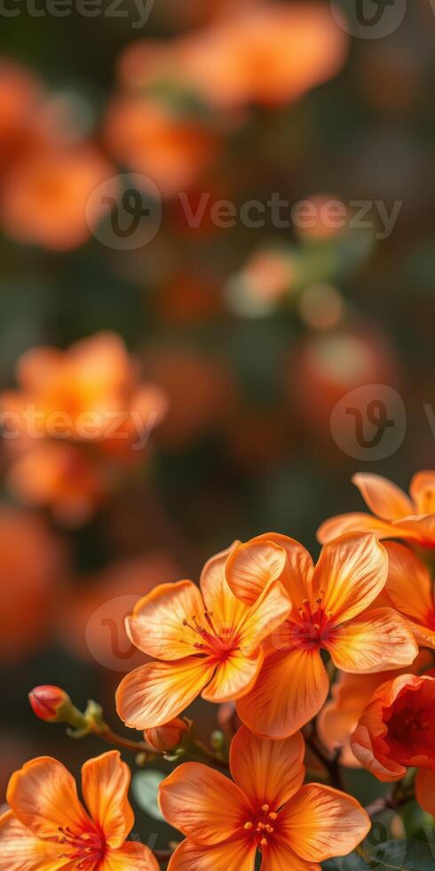 Orange flowers bloom vibrantly in a lush garden during springtime, showcasing nature's beauty and colors clearly photo