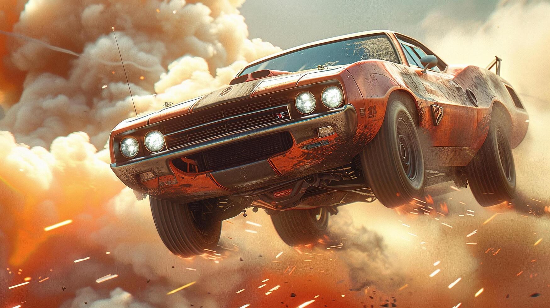 Red color racing car jumps onto the racing track, Racing Game wallpaper, or background photo
