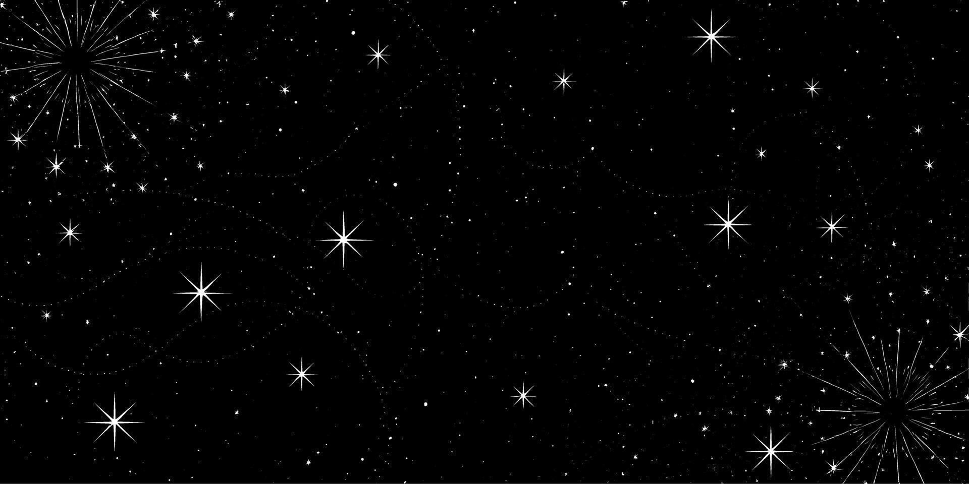 A black and white image of stars and fireworks vector