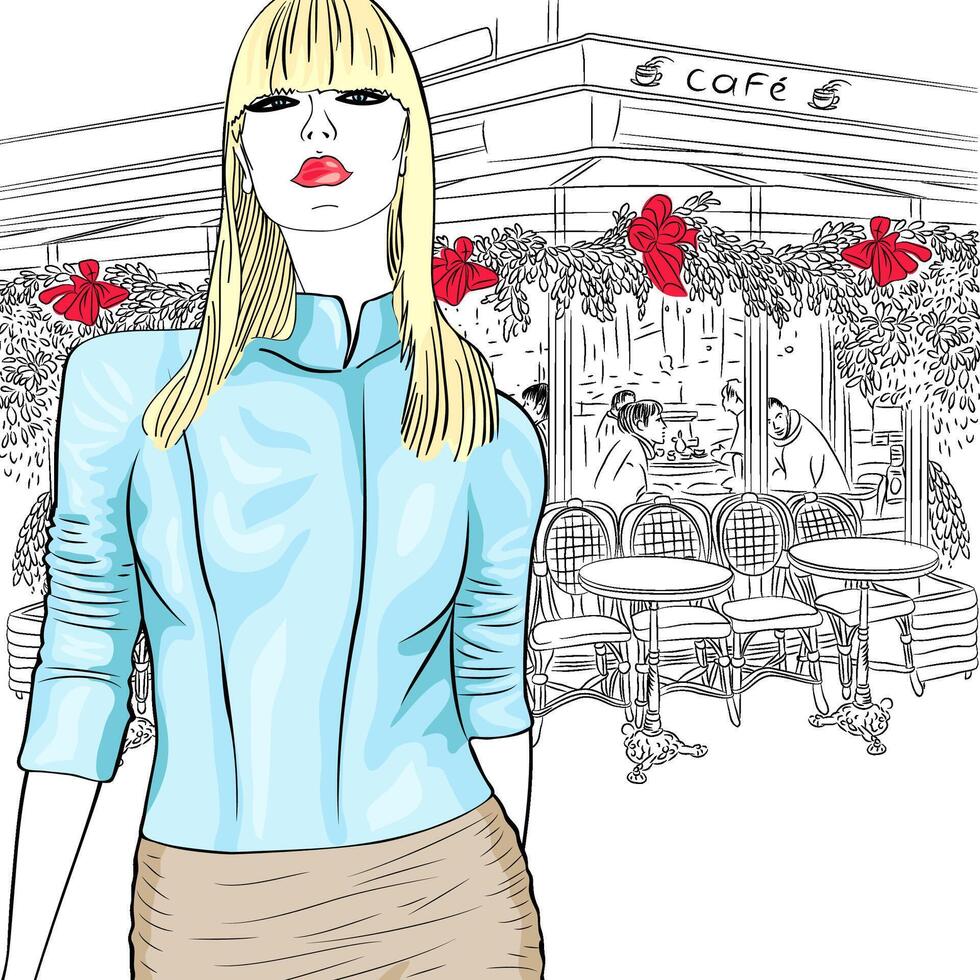lovely fashion girl on the background of Paris vector