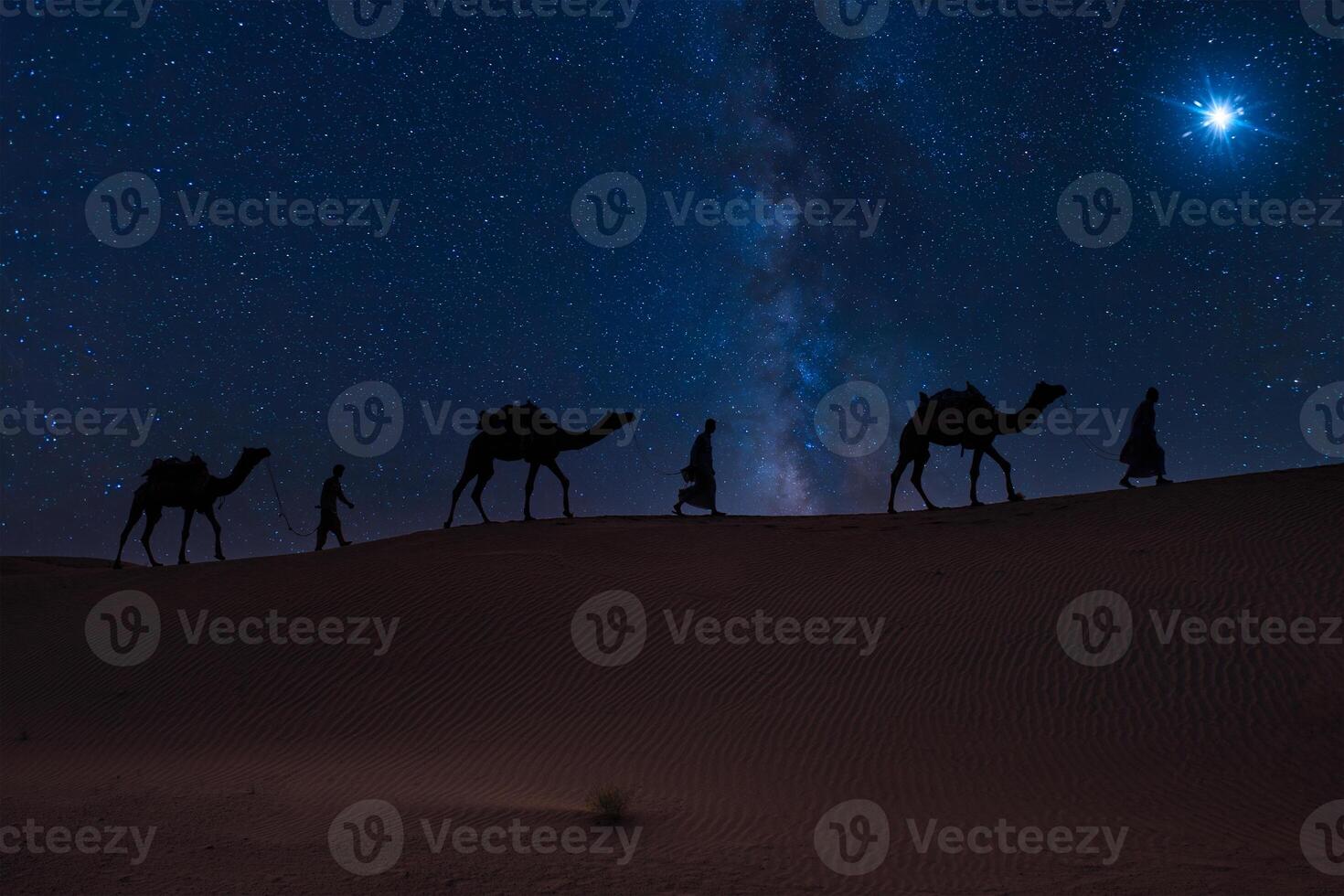 Three Wise Men, Three Kings follow Bethlehem star in the night photo