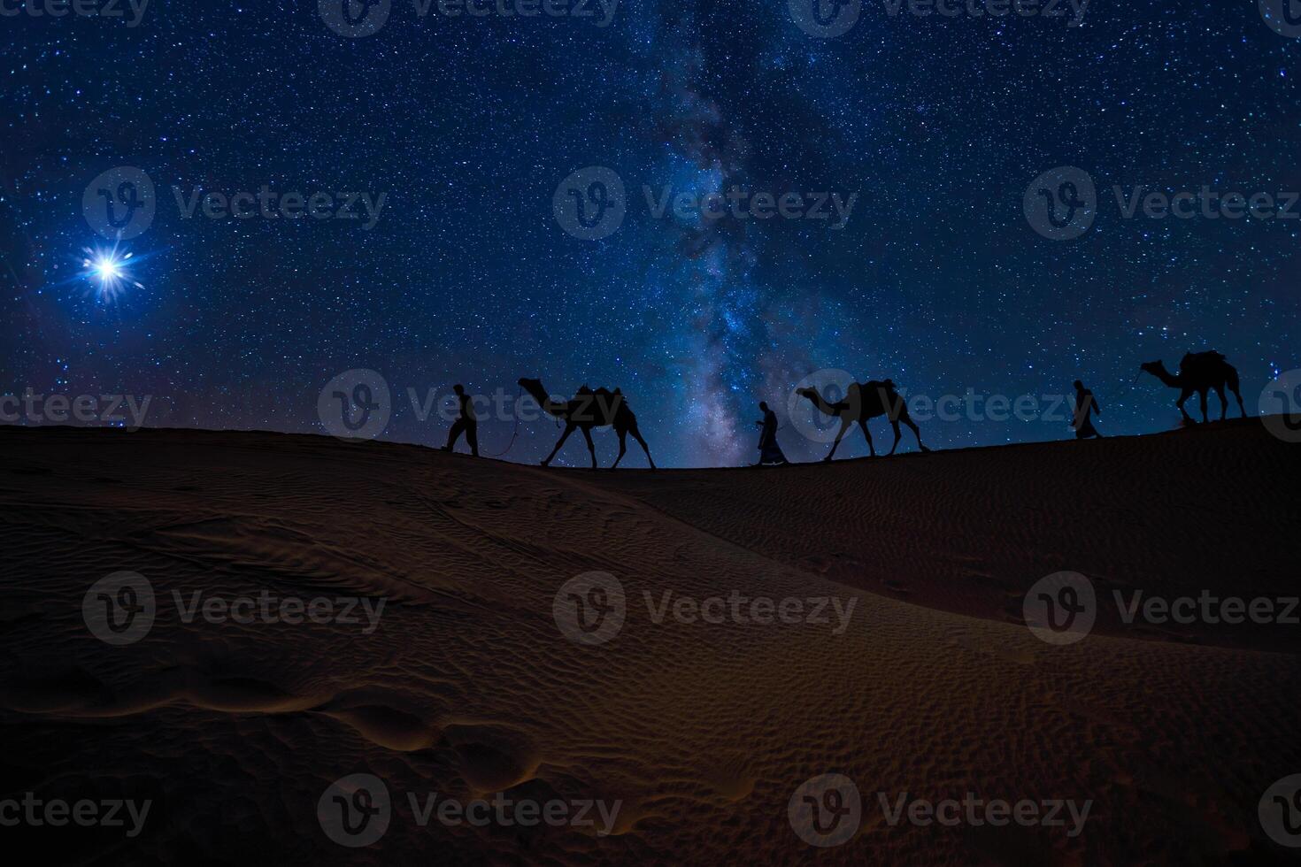 Three Wise Men, Three Kings follow Bethlehem star in the night photo