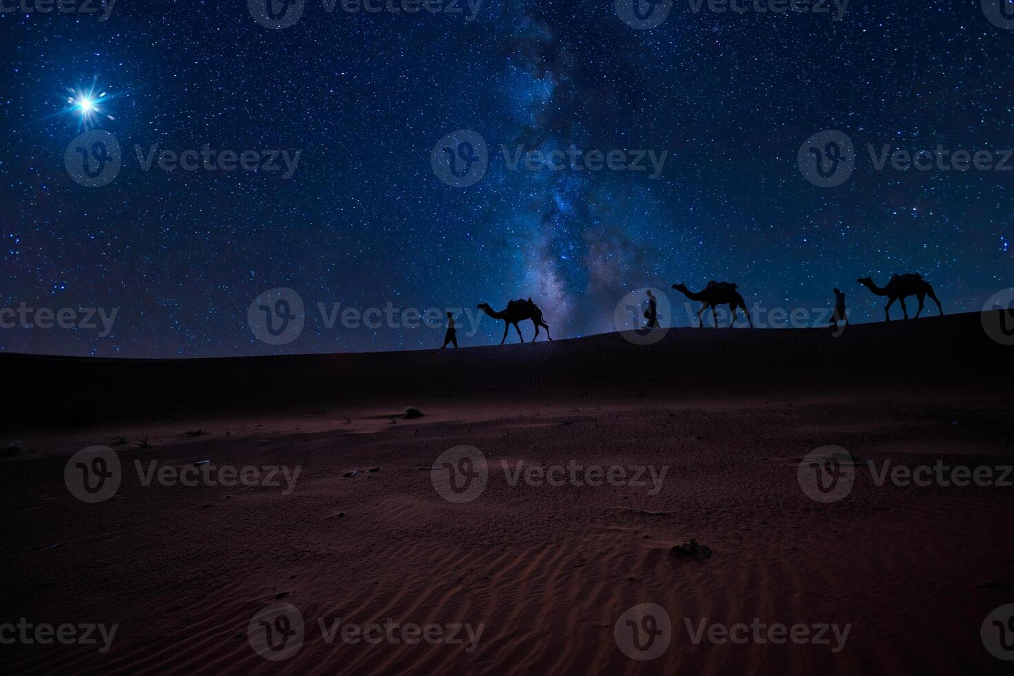 Three Wise Men, Three Kings follow Bethlehem star in the night photo