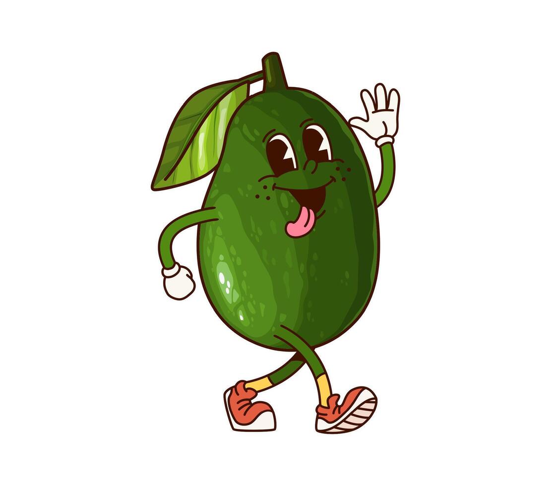 Groovy avocado character with sticking tongue vector
